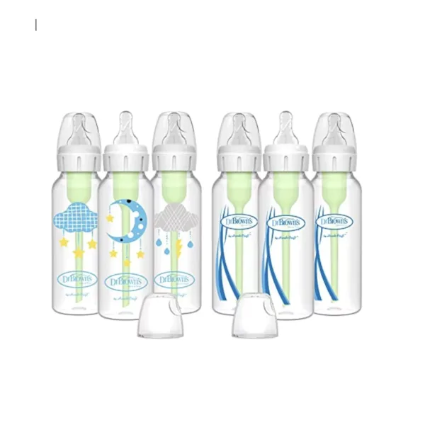Dr. Brown's Natural Flow® Anti-Colic Options+™ Biberones estrechos de 8 oz/8.5 fl oz, con pezón de flujo lento nivel 1, paquete de 6